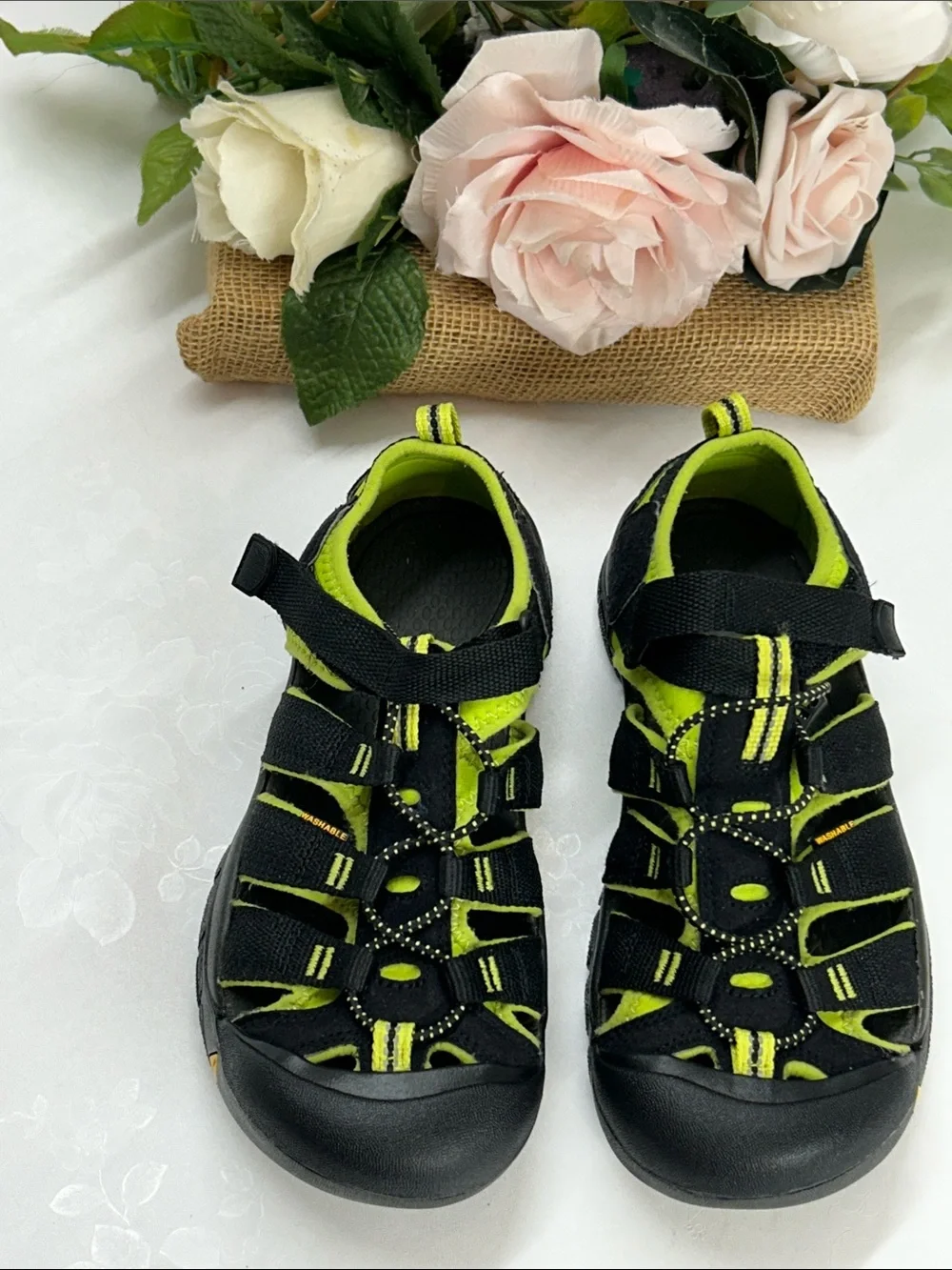Kids Closed-Toe Sport Sandals - Black & Neon Green